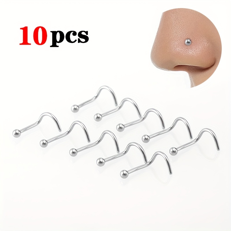 Set Of Body Jewelry Featuring Stainless Steel Nose Studs In Quantities Of 10, 30, Or 50, Designed As Screw Rings