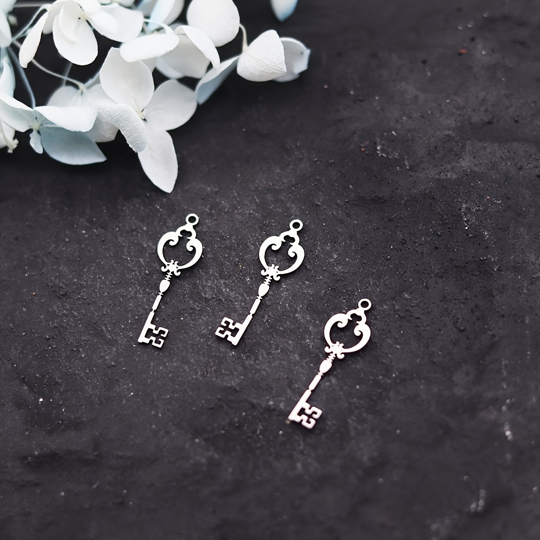 TEMU 3 piezas de colgantes de llave DIY - Componentes de joyería de acero inoxidable de resistencia, elegantes componentes para collares y pulseras