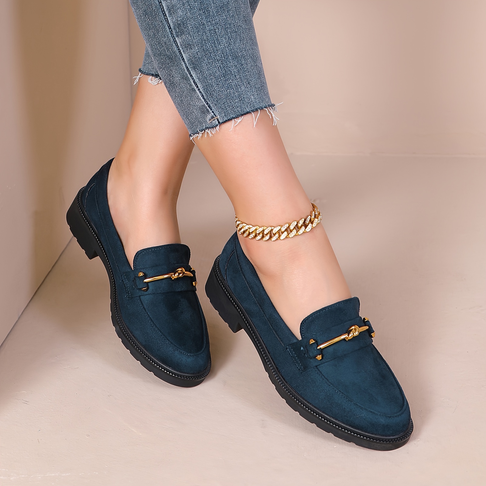 Mocassins Pour Femmes Élégants à Enfiler - Chaussures Plates En Cuir Confortables, Talon Bas, Style Décontracté Et Formel