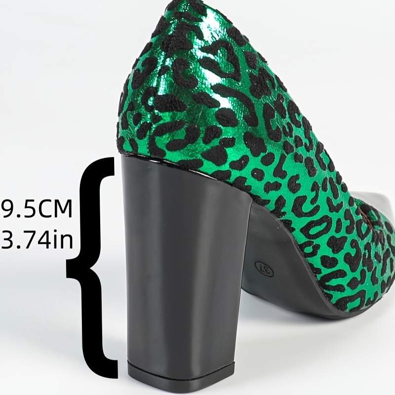 European And American Style Fashionable Chunky Heel Shoes with Leopard Print, Elegant Pointed Toe, New High Heels for Spring, Summer, Autumn, And Winter 2025.