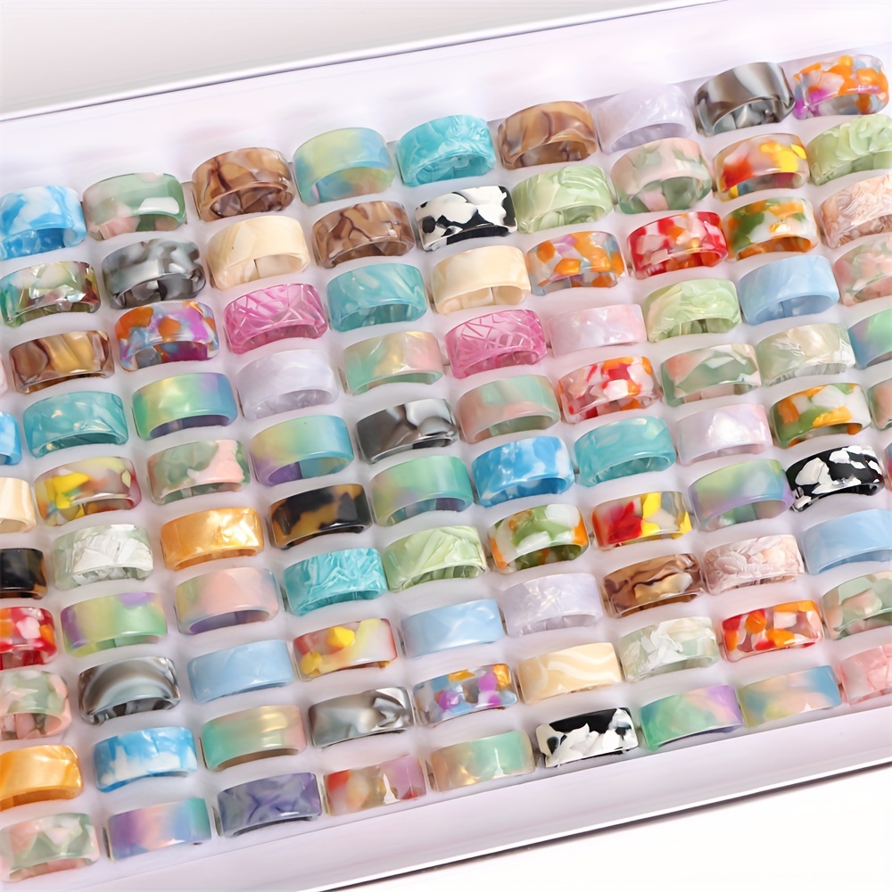 Image of 10pcs Opp Bagged Random Shipment Fashion Texture Gradient Wave Opening Resin Rings For Women Summer Beach Jewelry Party Additions Gifts