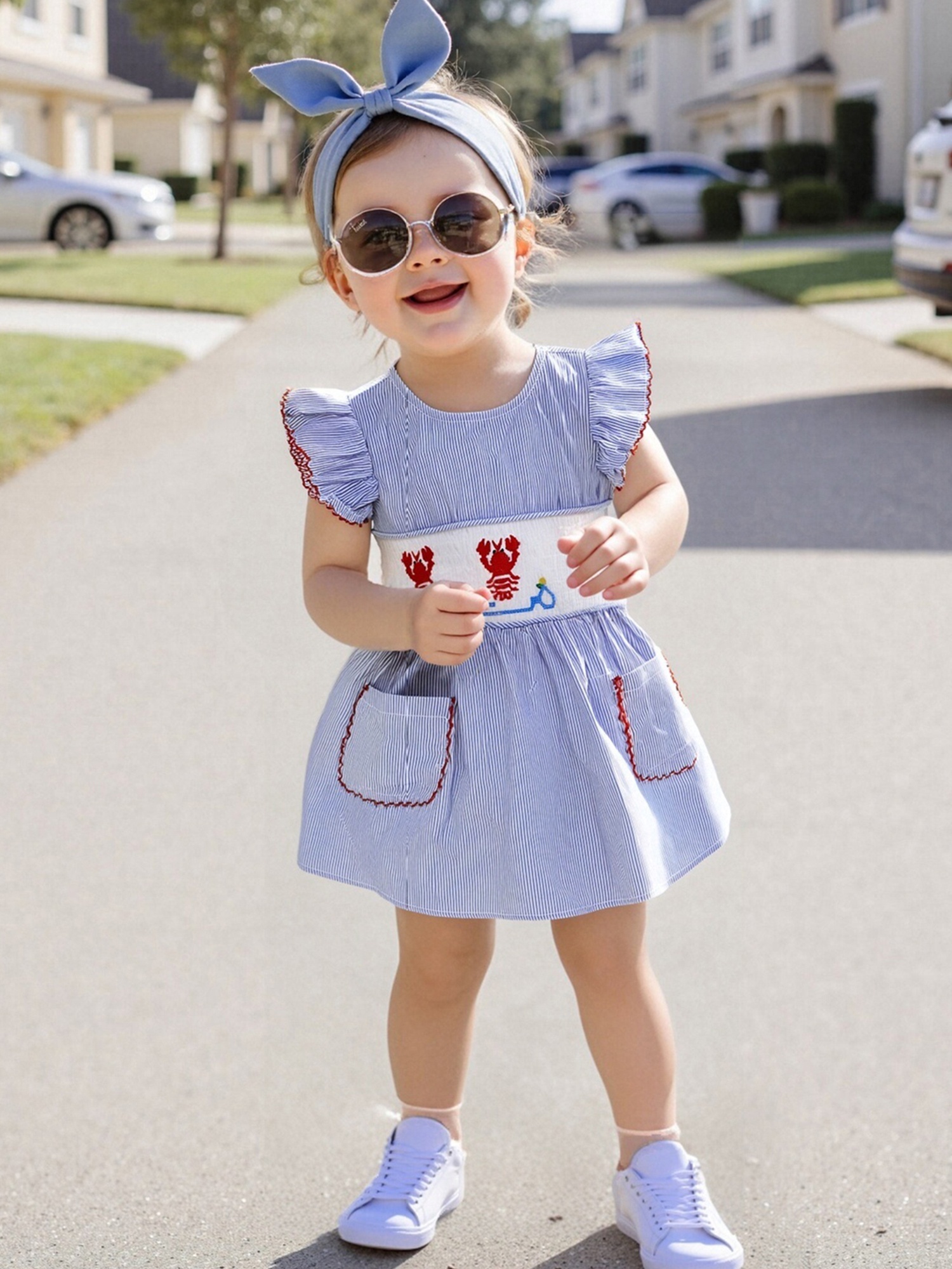 toddler baby girl lobster dress ruffle sleeve floral embroidery smocked  a-line seersucker striped dresses princess sundress 1st birthday outfit  beach summer clothes | Today's Deals | Temu
