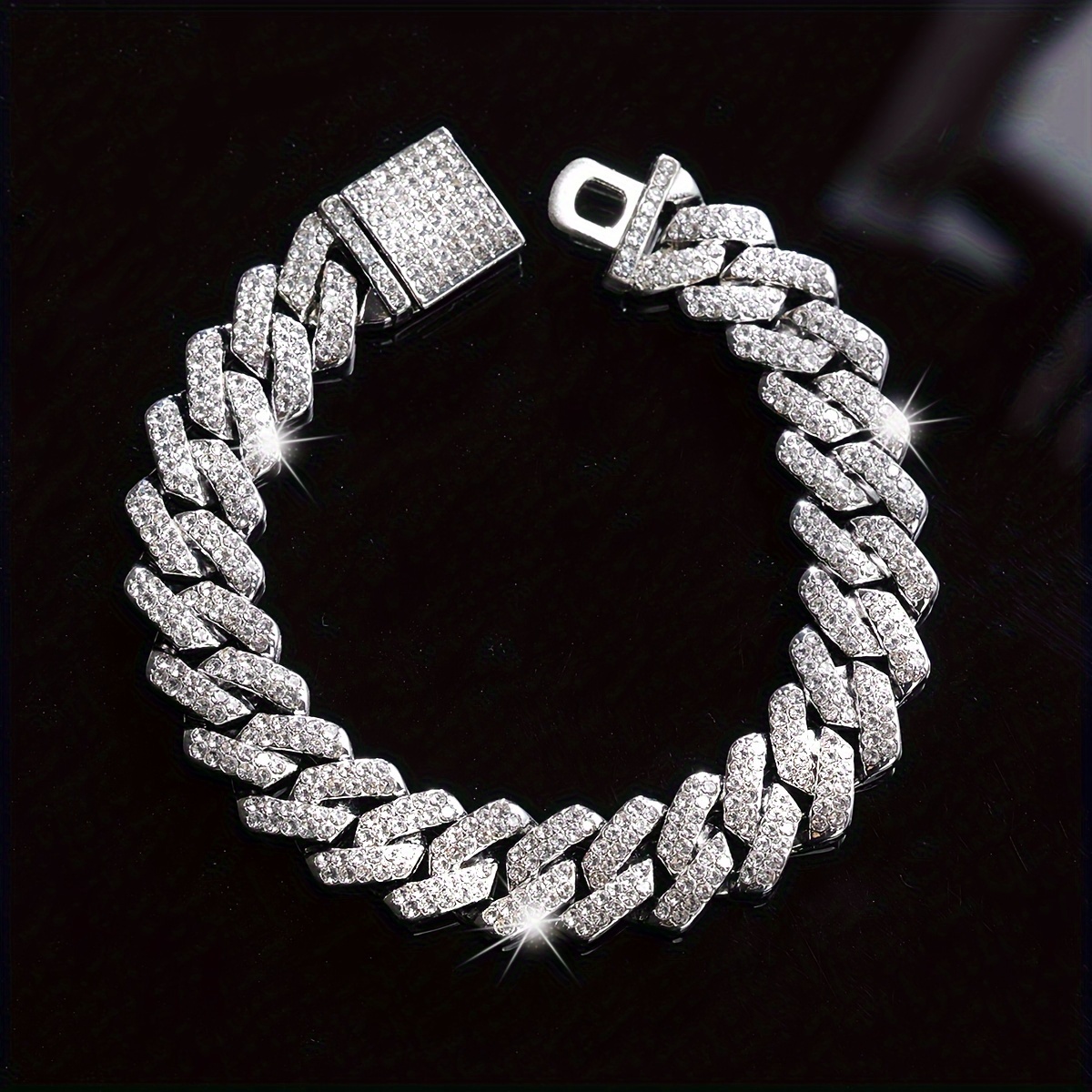 Iced Out Rhinestone Cuban Chain Necklace for Men