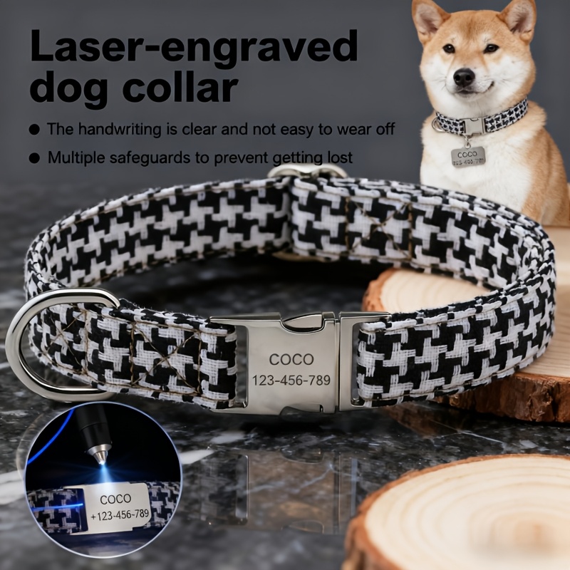 Custom Plaid Pattern Dog Collar with Zinc Alloy Buckle