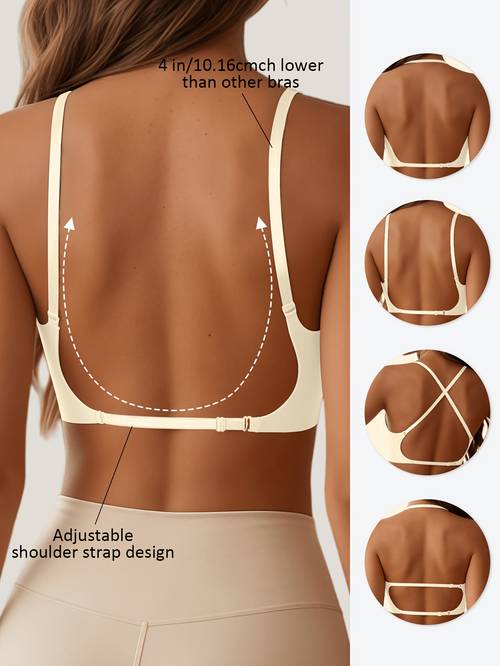 womens seamless backless yoga sports bra adjustable strap fitness running tank top fashionable workout underwear