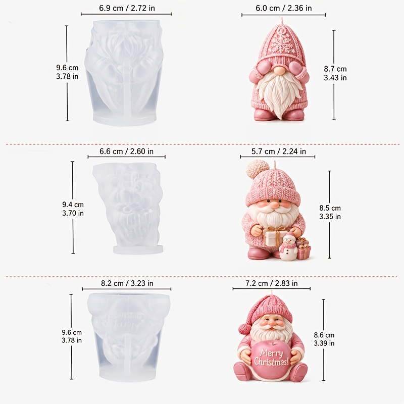Image of 3pcs 3d Holiday Gnome Silicone Candle Mold, Nordic Santa Wax Casting Mould Diy Handmade Aromatherapy Pillar Candles Xmas Home Decor Gift
