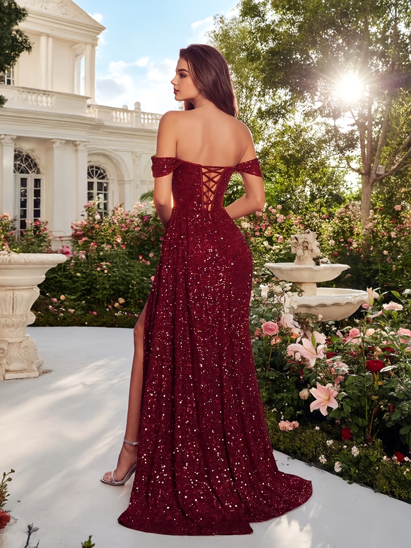 christmas party formal dress womens elegant sequined shoulder fishbone back tie front Select Size:46 SortScore:13-1000 shoes for gray bridesmaid Office