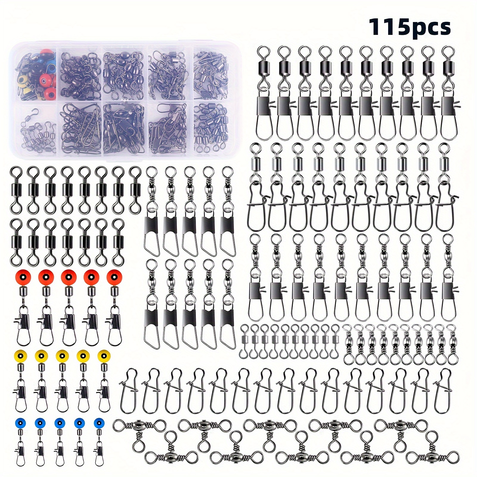 

Ensemble de 115 pièces de boîte de pivots de pêche avec anneaux fendus - Accessoires de pêche en acier inoxydable pour truite, bar et autres poissons