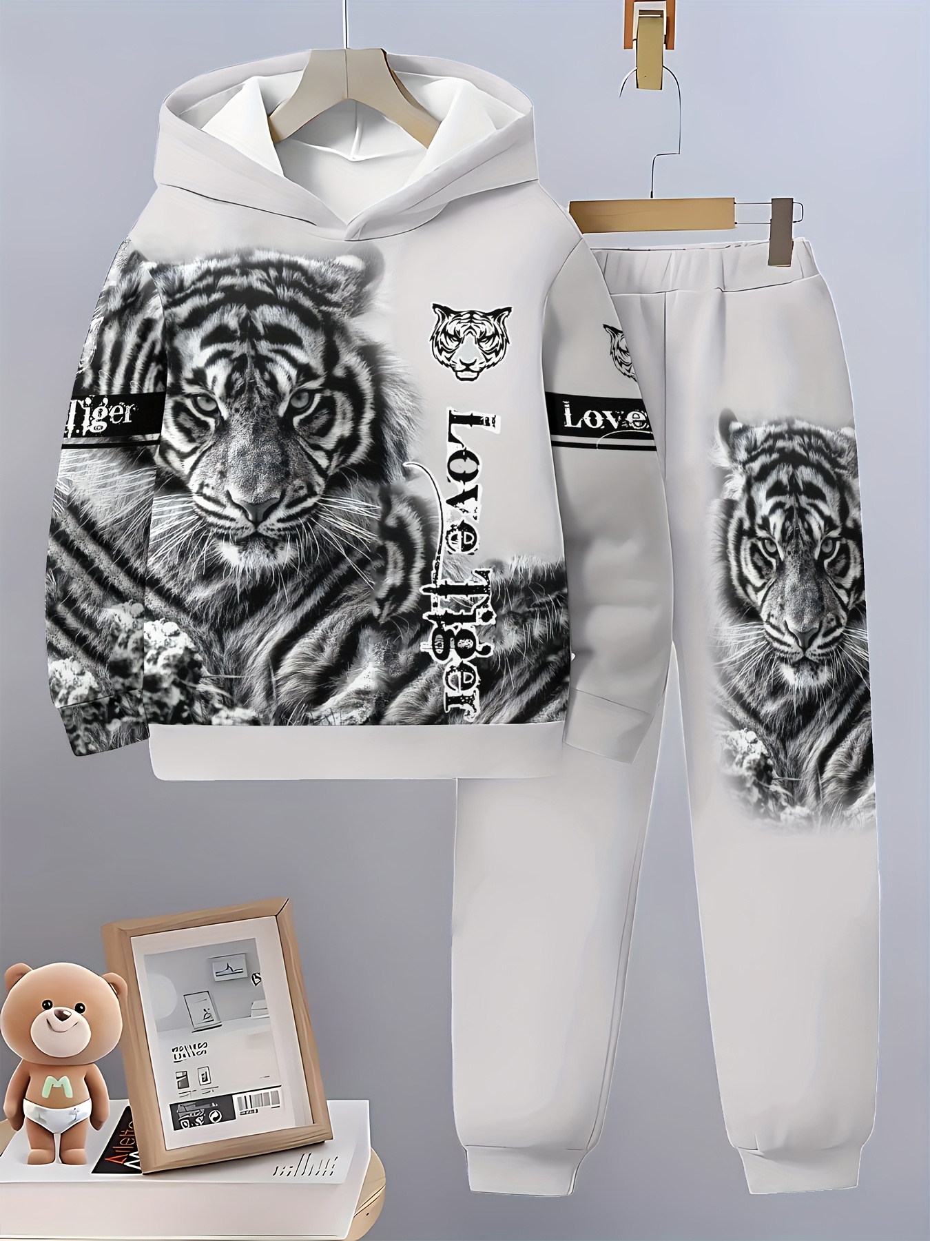 6-delige Wolf Serie 3D Print Lange Mouw Hooded Sweatshirt Set voor Jongens