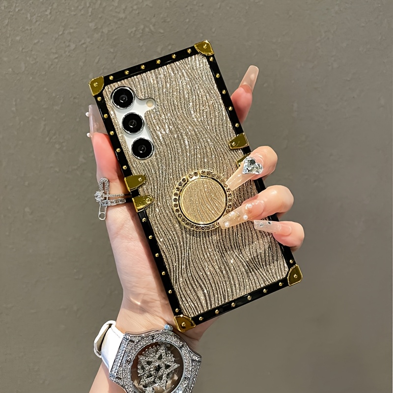 TEMU [glitter 360° Rotatable] Tpu Mobile Phone Case For S25 Edge S24 S23 Ultra | Plus | Fe Series 360° Rotatable Belt Ring Holder, Reinforced ,