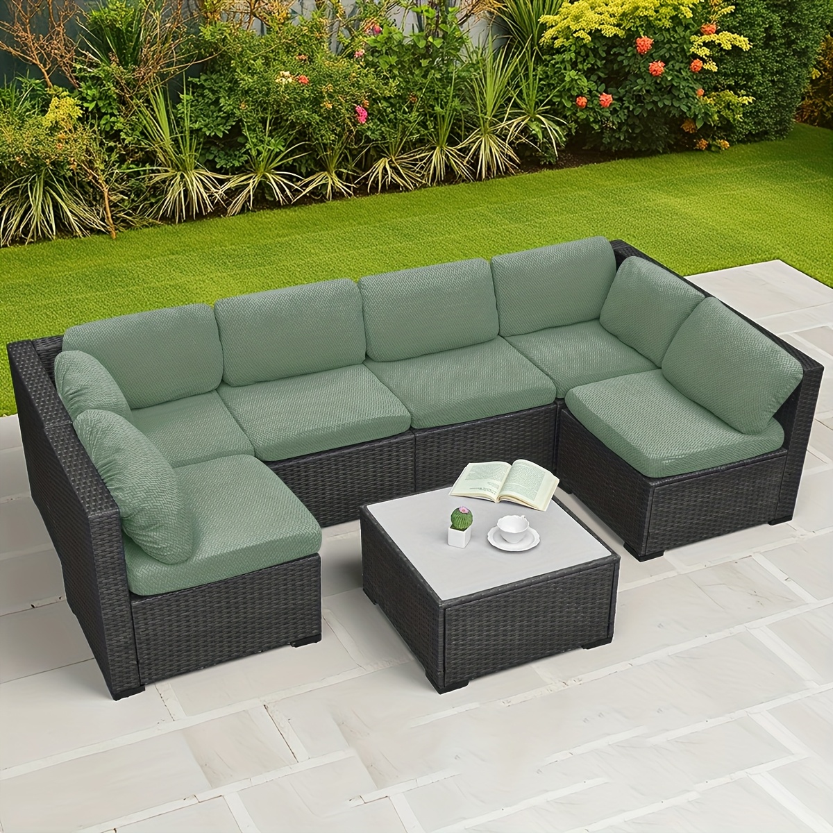 12/14pcs T-Type Jacquard Outdoor Sofa Cushion Cover Set, Backrest Cover + Seat Cushion Cover