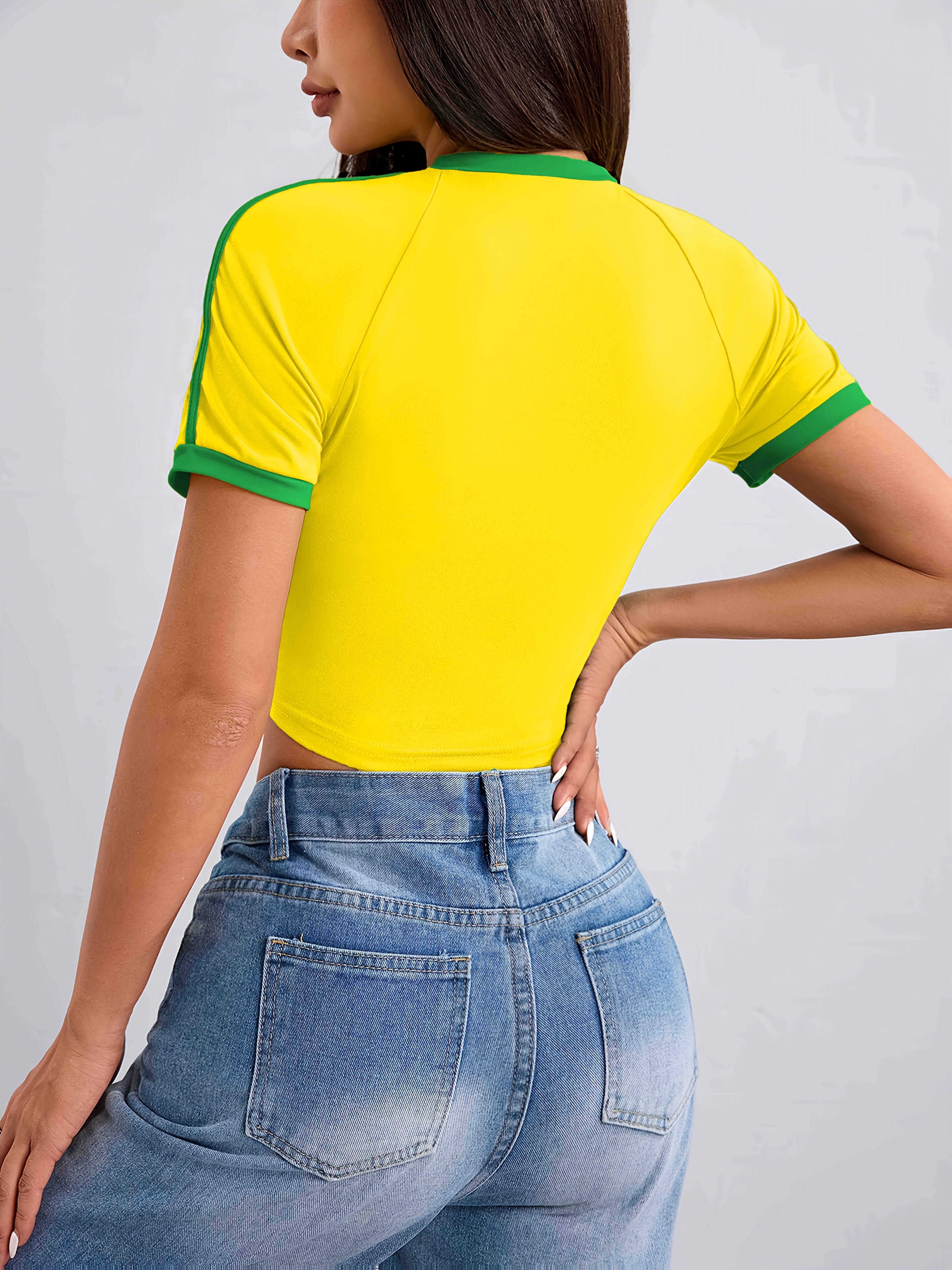 Letter Print Crew Neck T-Shirt, Y2K Short Sleeve Crop T-Shirt For Spring & Summer, Women's Clothing