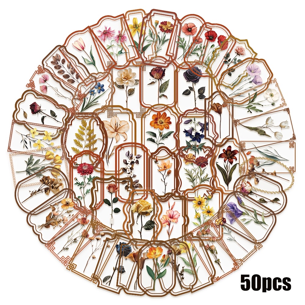 50/100 Sheets Vintage Plant Stickers Decorate Phone Case Journal Laptop Holiday Stickers Self-adhesive Sealing Stickers Exquisite Small Gift