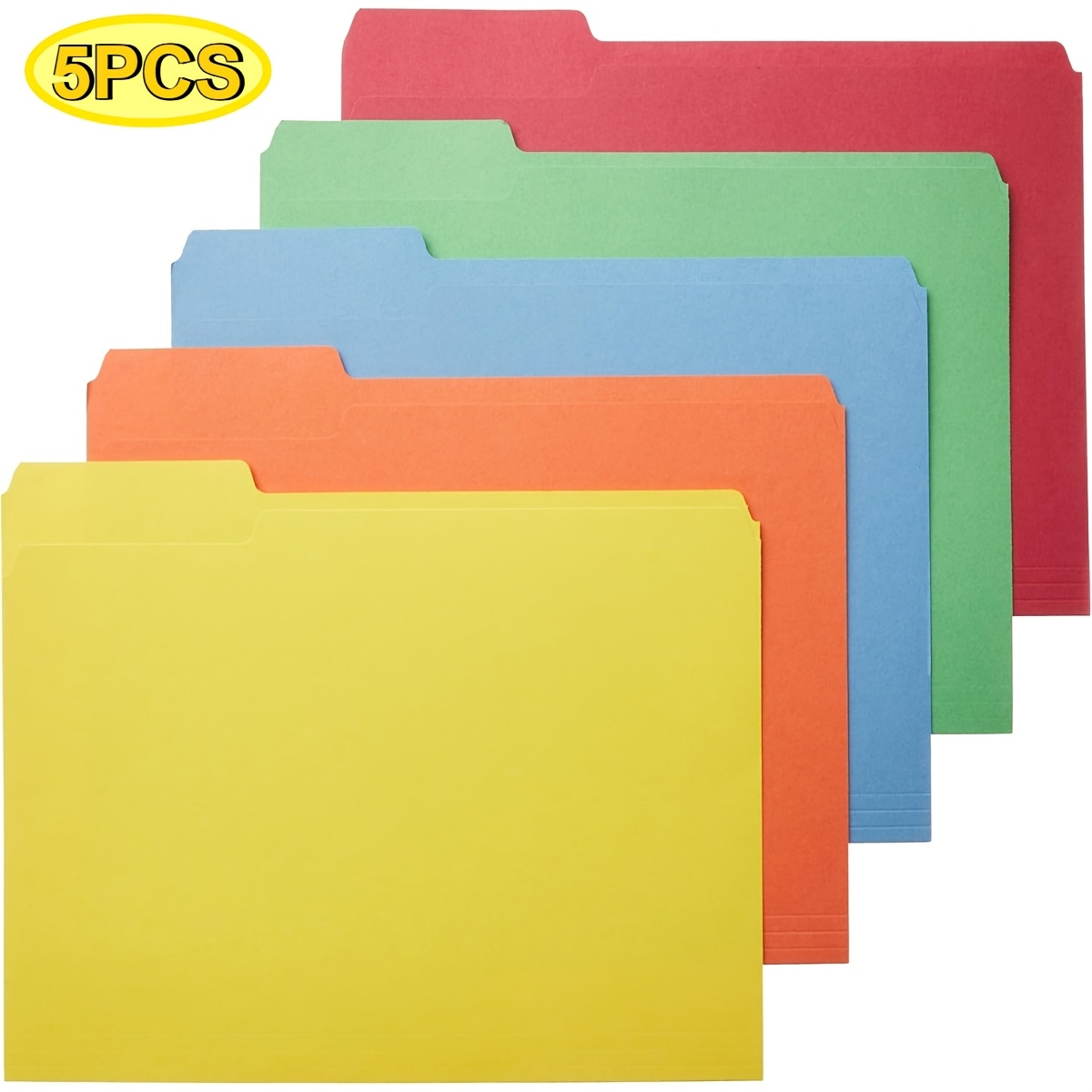 TEMU 5pcs Basics Sturdy File Folders With Reinforced Tabs For Filing And Organization, 1/3-cut Tab, Assorted Positions, Letter Size, 8.5x11 Inches,