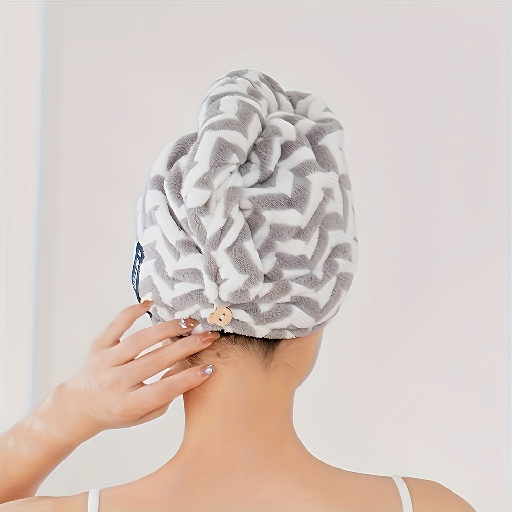 1pc Modern Striped Quick-dry Hair Towel, Soft And Absorbent Microfiber Head Wrap, High-quality Bathroom Home Accessory, Low-lint Fabric, 90g/m²