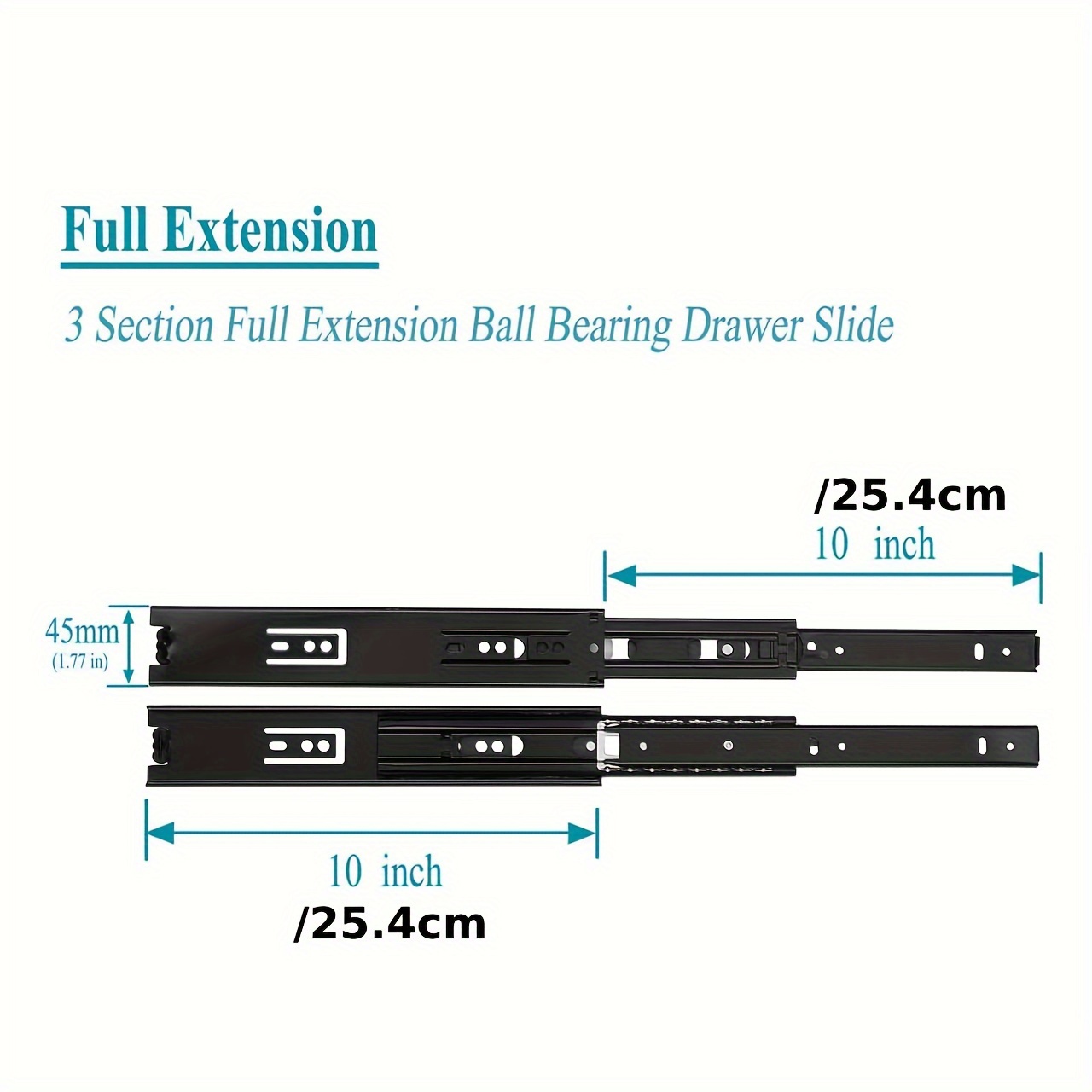 TEMU 2pcs Drawer Slides 10 Inch, Side Mount Ball Bearing Drawer Slides, 3-section Full Extension Lb Capacity