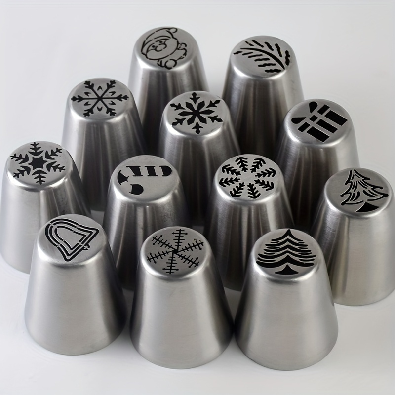 Christmas Series 12 Stainless Steel Cake Cream Piping Tips Cake Baking Decoration Tools Piping Tips Integrated