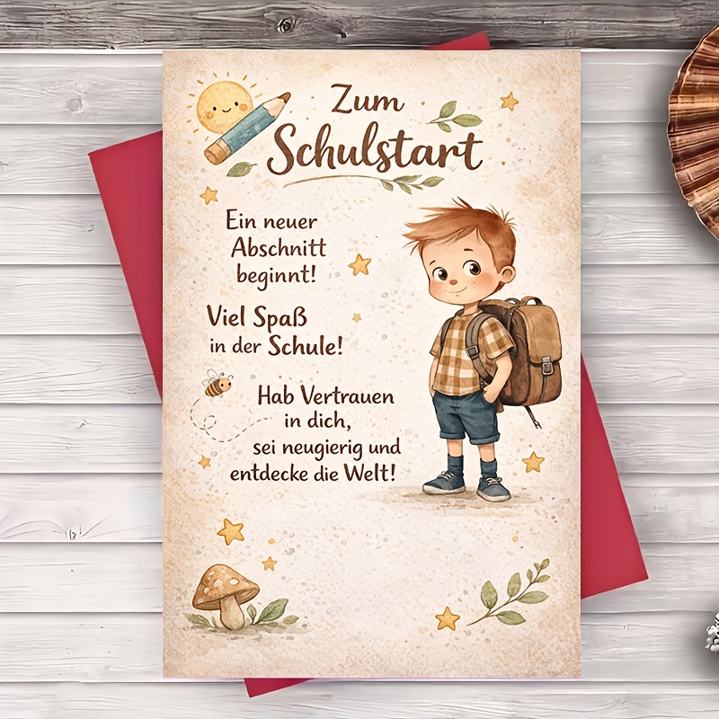 1 Greeting Card + 1 Envelope Back To School Greeting Card Cute Encouragement Wishes For First Day From Parents Family Teachers Flat Card For Classroom Congrats Gift