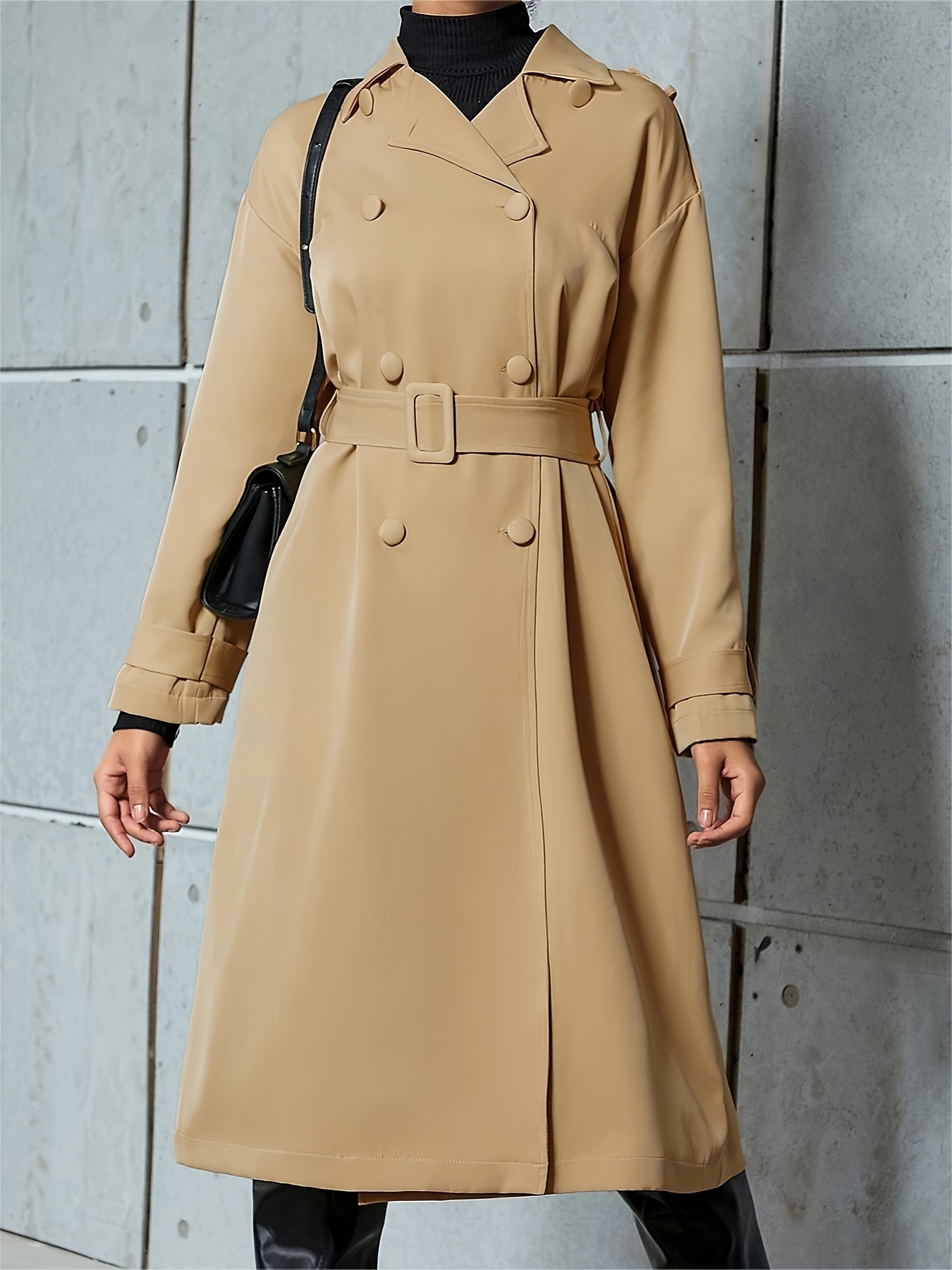 abrigo largo beige mujer abertura en espalda elegante ropa Temu