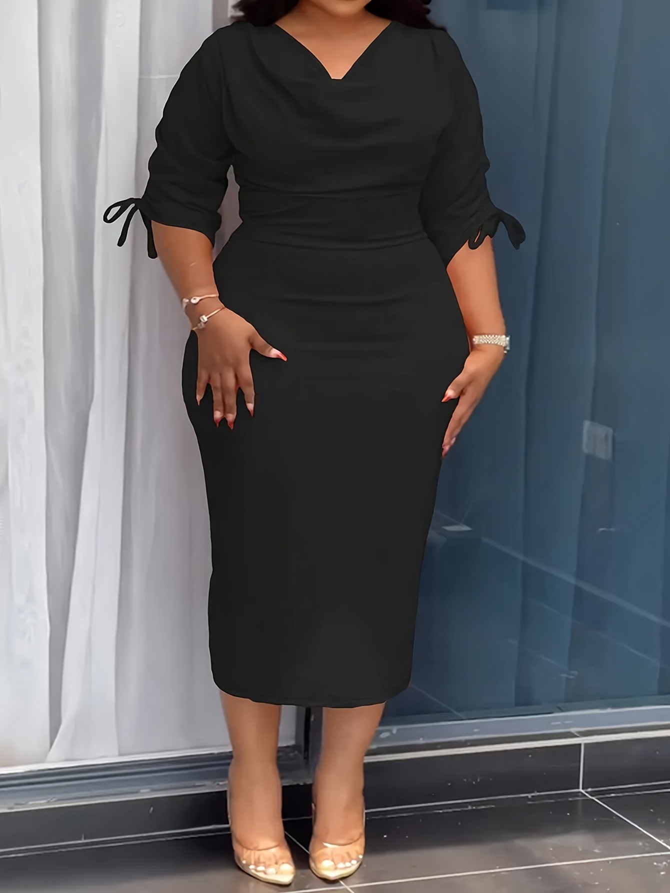 plus size plus size bodycon dress plus size women a solid - Temu Mauritius