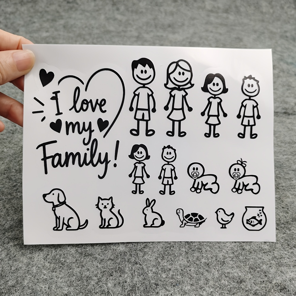 TEMU Adhesivo 2D, "Amo a " con forma de , personaje de figuras, familiar, calcomanía para coche, multi-personajes, gatos, perros, conejos, tortugas,