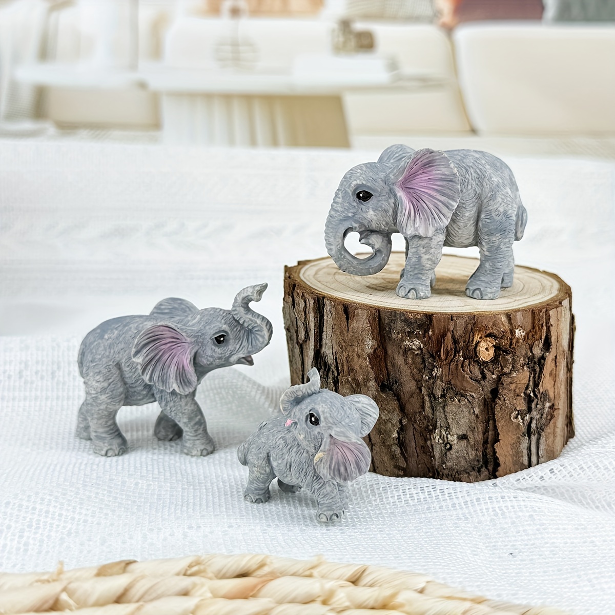 

3-piece Elephant Family Resin Statue Set - Suitable For Various Room Types, No Electricity Required