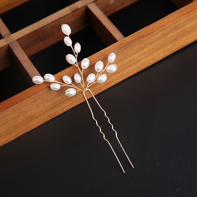 TEMU Elegant Floral Hairpin - Wedding, Everyday, Bridal Hairstyle - Beaded Hair Fork With - Perfect Gift - Vintage-inspired Hair Accessories For, Wedding Hair Accessories, Wedding Hairpiece,