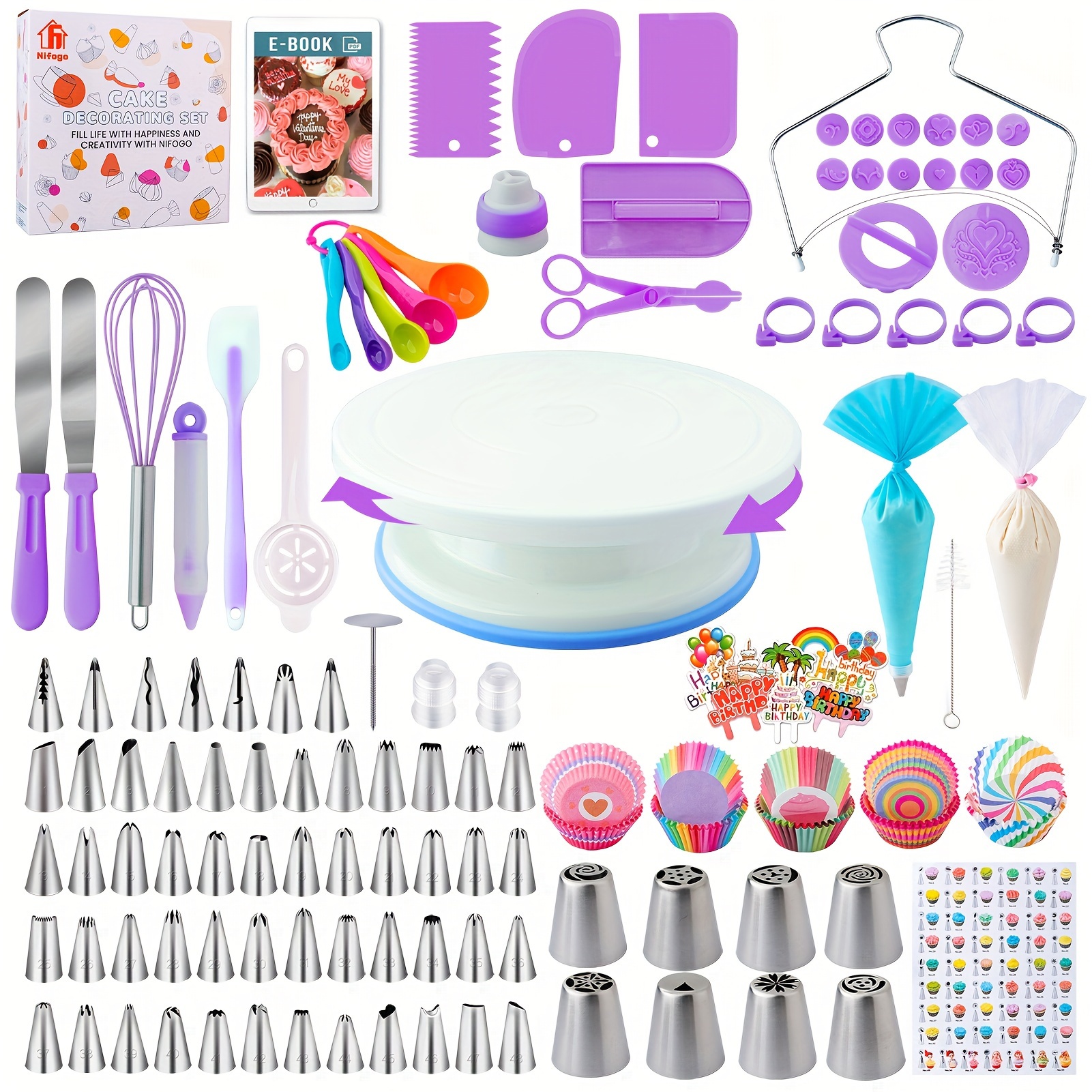 

356 Piece Cake Decorating Supplies Set Tools, Baking Accessories With Cake Turntable, Pastry Piping Bag, Beginner Piping Tips