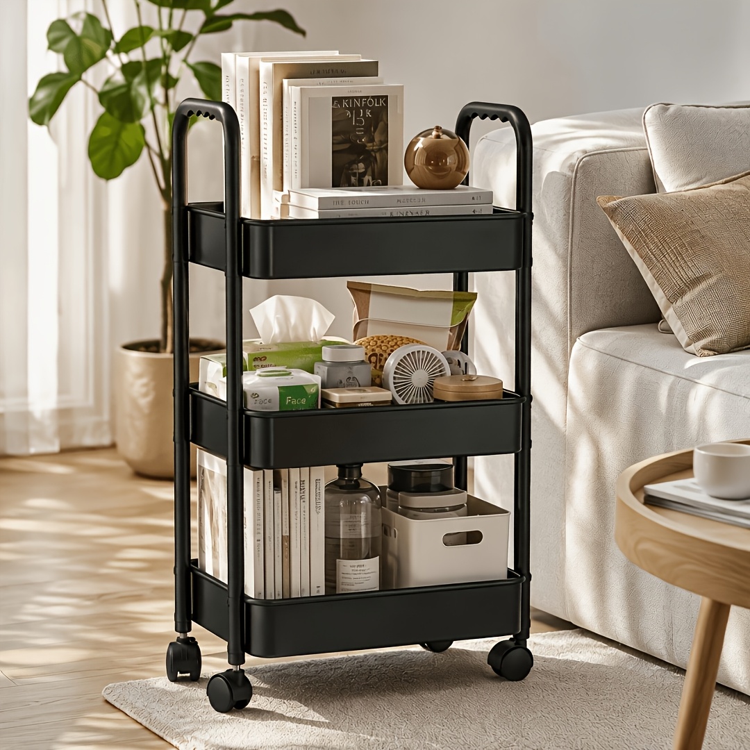 TEMU 3-tier Rolling Cosmetic Organizer - Office Multi-functional Cart - Durable Plastic Material, 360-degree Swivel Wheels, Strong Load-bearing