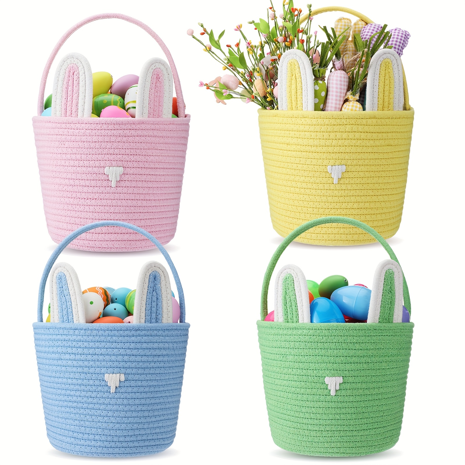 Dajkiuy Easter Basket,Easter Plaid Basket,Red Round Woven Goodie Basket Folding Handle Empty Gift Basket Easter Egg Hunt Kids Party Treats Picnic Toy