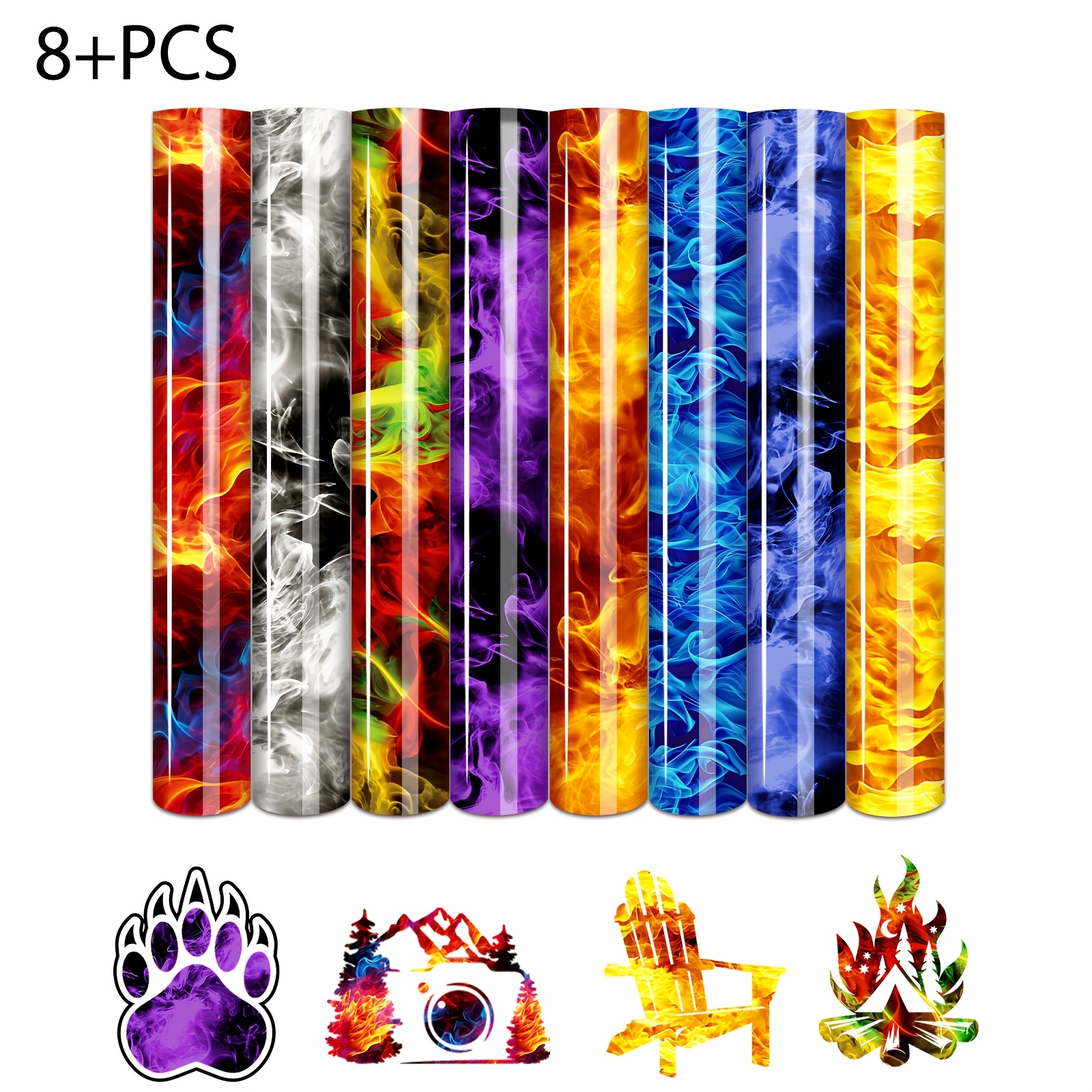 

8pcs Vibrant Flame Heat Transfer Vinyl Sheets, 12"x9.8", Diy Iron-on Decals For T-shirts, Tote Bags, Hats & Crafts