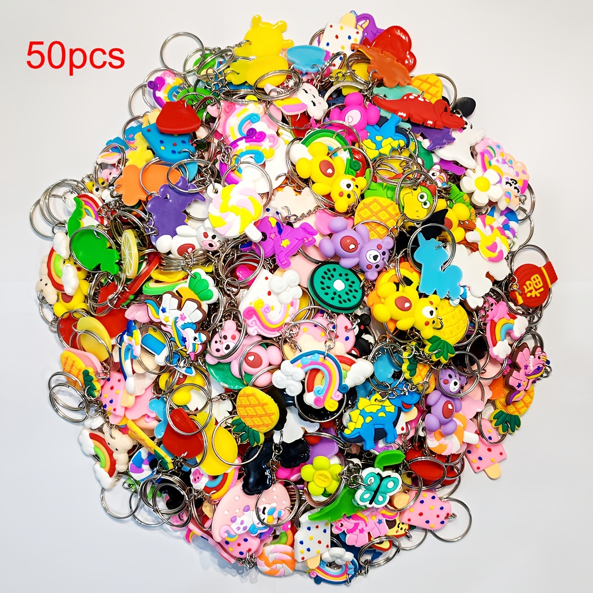 

50pcs Assorted Pvc Keychain Set, Decorative Key , And To