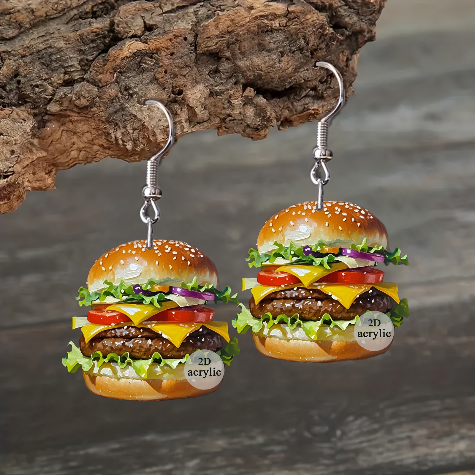 

1 Pair Vintage Style Acrylic Hamburger Earrings, 2d Cartoon Design Dangle Earrings For Women, Unique Personality Fashion Accessory, Ideal For & Vacation, Perfect Valentine's Day Gift