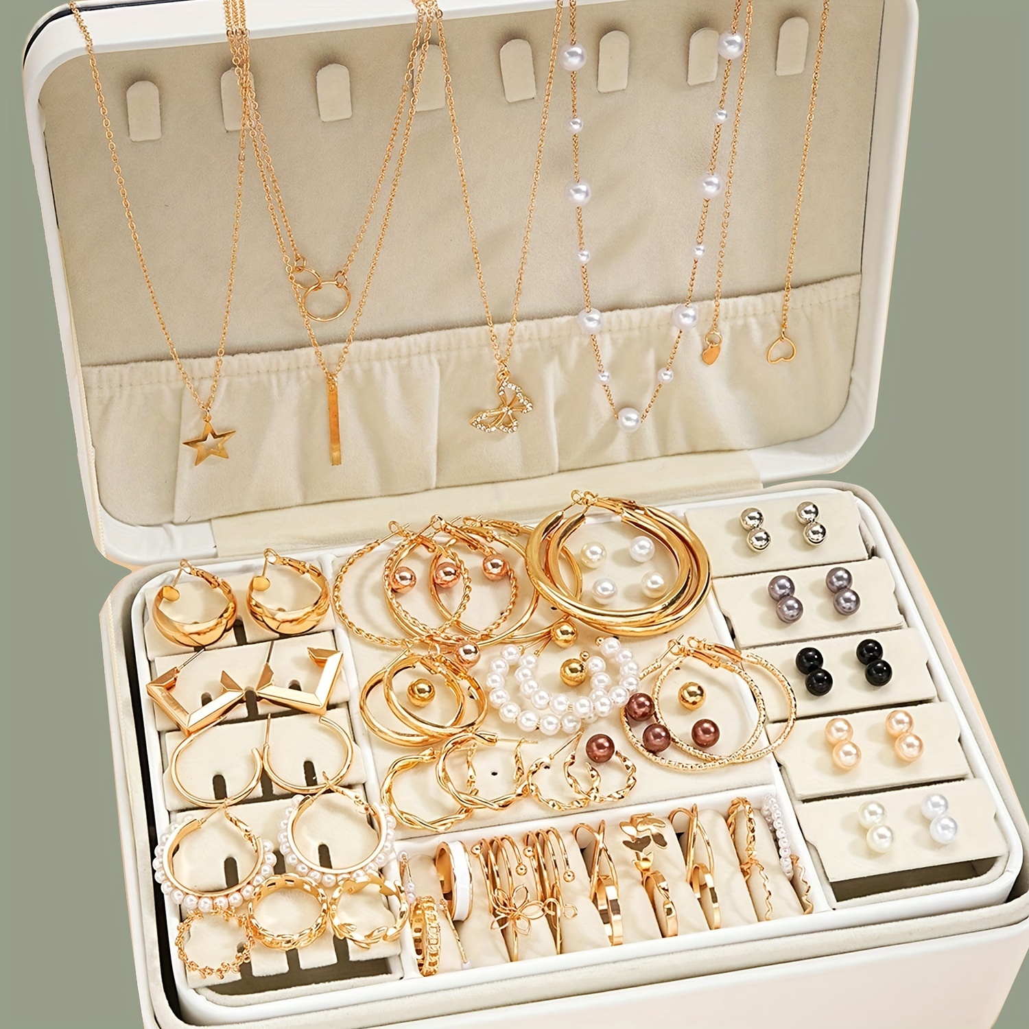 

86pcs Vintage Golden Pearl Bijoux Set, Multi-fonctionnel Boucles Collier Bague, Cadeau Fête