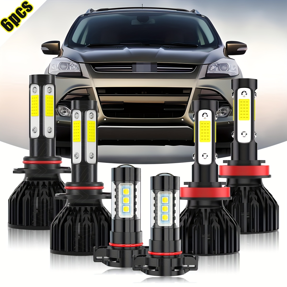 TEMU For Escape 2013-2016 Led Headlight Bulbs High/ Low+fog Light Bulbs Combo, 9005/ Hb3 H11 9145 6000k Cool White Over 50000 Hours Plug And Play, Pack Of 6