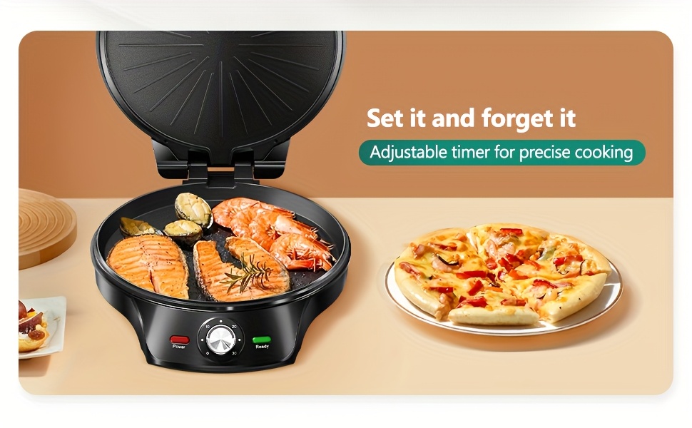 1500w indoor electric grill and pizza maker dual sided cooking with non stick grilling surface 30 min timer auto shut   for bbq steak pizza quesadillas sandwiches veggies   appliance gift for home cooks christmas presents quick meals   durable construction busy professionals Product details 1