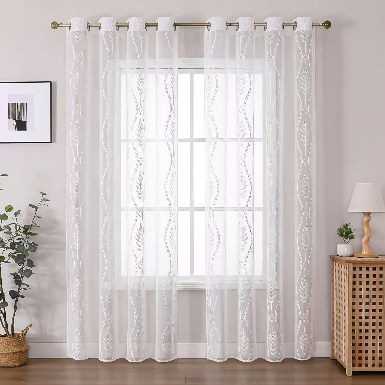 2pcs   leaf sheer curtains with pads semi transparent light filtering easy to clean and install fashionable decorative curtain rings for apartments schools churches   offices living rooms bedrooms   bathrooms