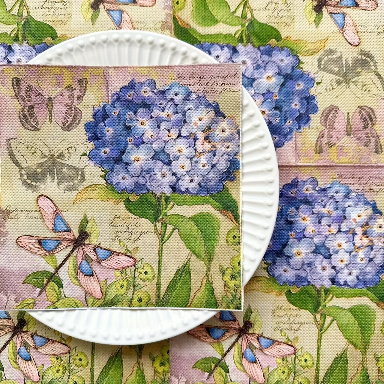 

20-pack Disposable Paper Napkins With Blue Hydrangea And Butterfly Print – 2-ply Versatile Napkins For Weddings, Birthdays, And General Celebrations, Perfect For Home Decor, Crafts, And Party Supplies