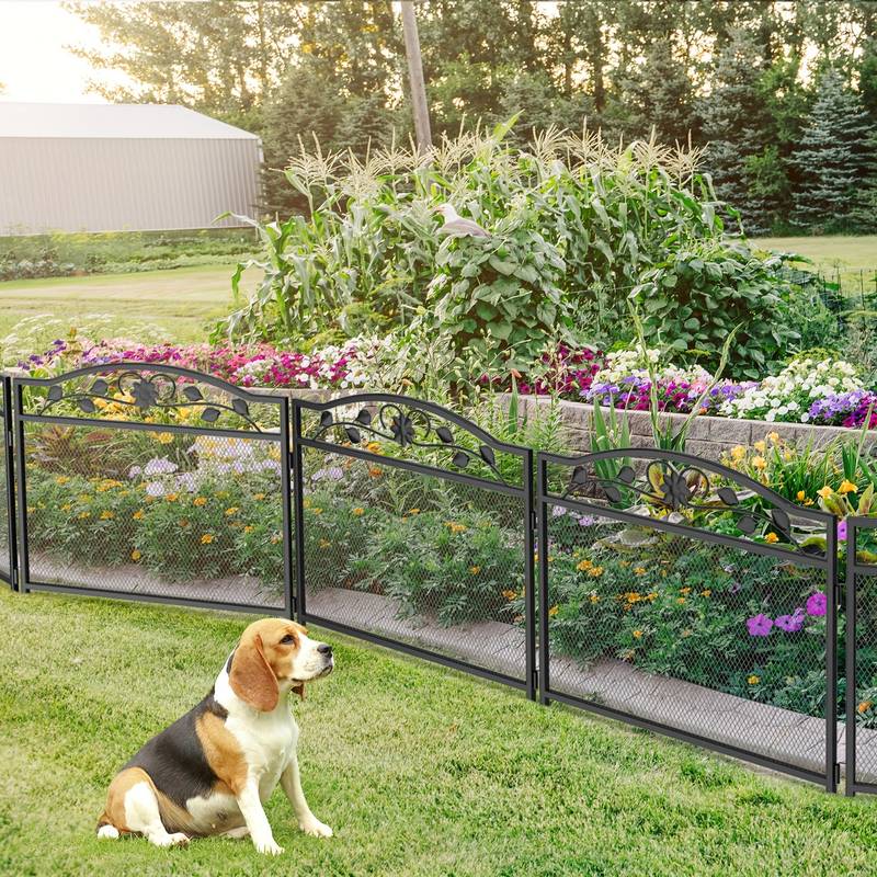 Recinzione Decorativa Da Giardino Nera, 25 Pannelli (7,25 M X 61 Cm), Con 26 Pali Metallici, Barriera Per Cani E Conigli