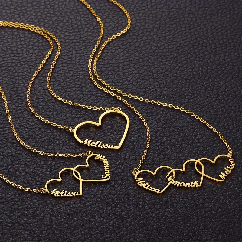 

Custom Name Heart Pendant Necklace Personalized 1-3 Names - Simple Style, 18k Golden Plated Stainless Steel, Daily & Gift Wear Jewelry For Women