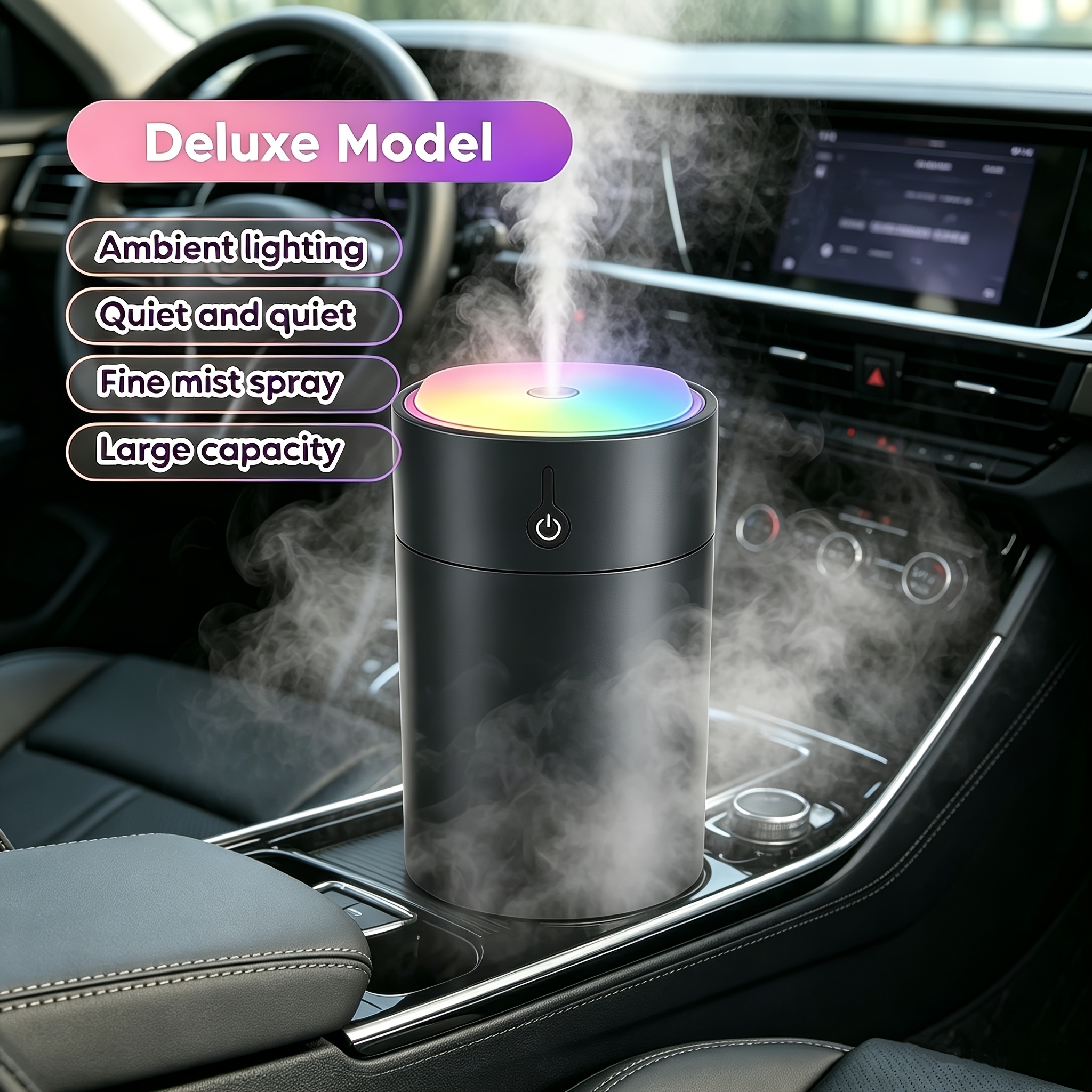 TEMU Portable Usb Humidifier & Aromatherapy Diffuser Suitable For Cars, Bedrooms, - 300ml Large Capacity Cool Mist With 7-color Night Light, Compact