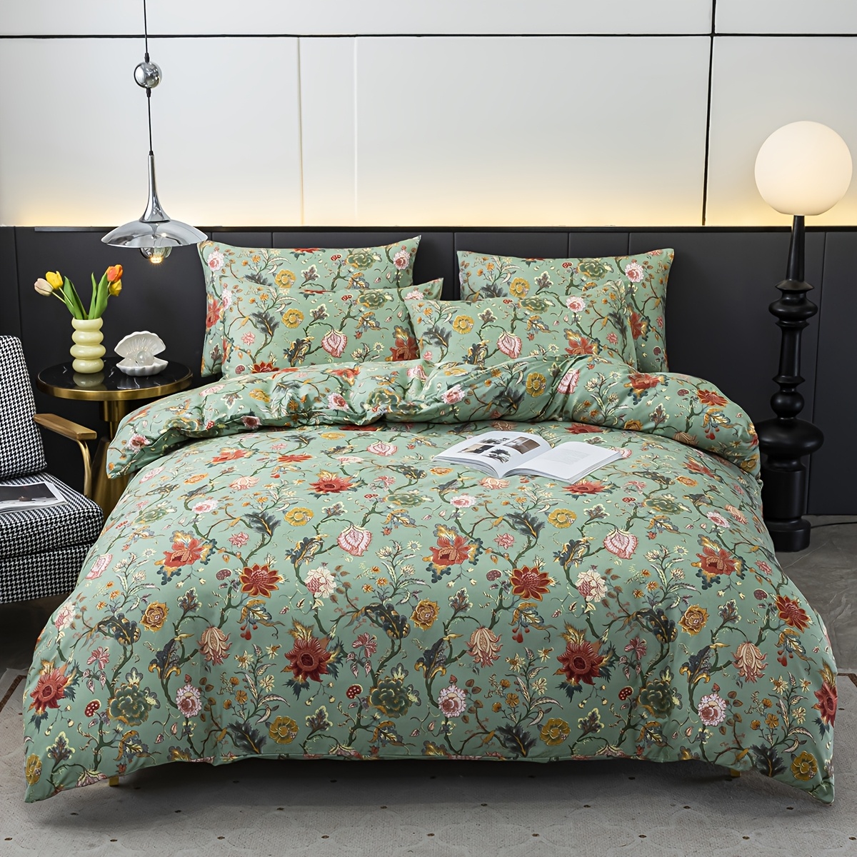 Image of Floral Plant Print Bedding 3pcs: 1pc Duvet Cover And 2pcs Pillowcases, Comfortable, Soft, Breathable, Suitable For In Bedroom, Fabric Weight 80g