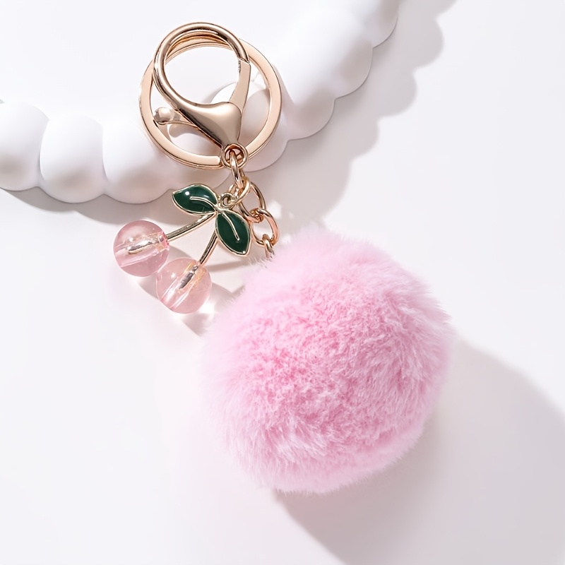 Image of 1pc Hairy Ball Cherry Keychain, Fashionable Classic, Warm, Sweet And Romantic Winter Style, Car Bag Pendant Gift, Gift For , Souvenir Gift