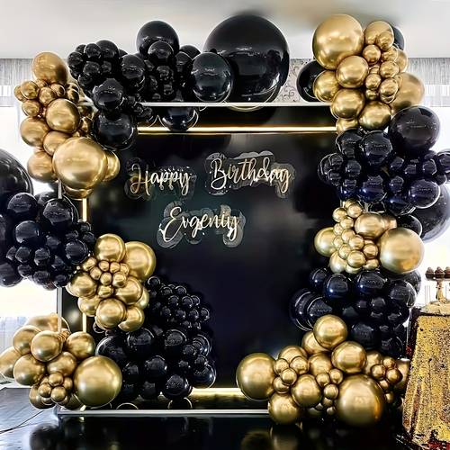 103pcs Black And Garland Arch Kit, Different Sizes 45.72/30.48/ /12.7 Balloon Set, with Golden Sequined Balloons, for Birthday Party, Wedding, Bachelorette Party Supplies, Anniversary, Engagement Party, Bridal Shower