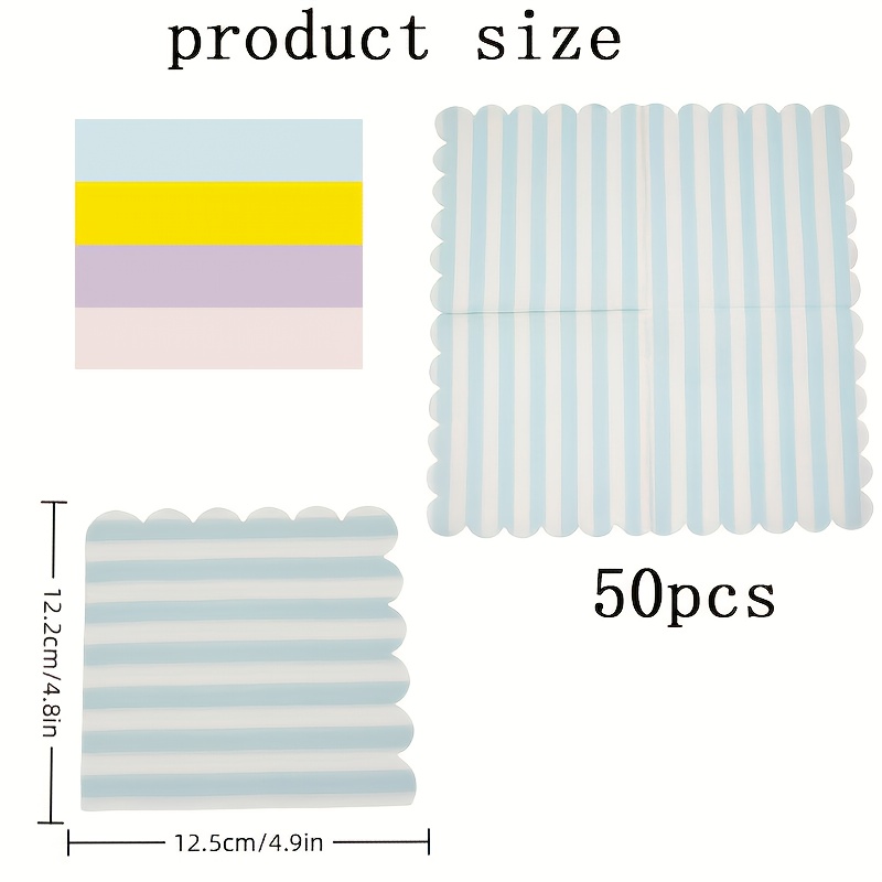 E-shop 50 Stück Einweg-Servietten mit doppelter Wellenrand - 2-lagige Papier-Napkins in Rosa, Grün, Gelb, Blau für Hochzeiten, Geburtstage, Jubiläen &