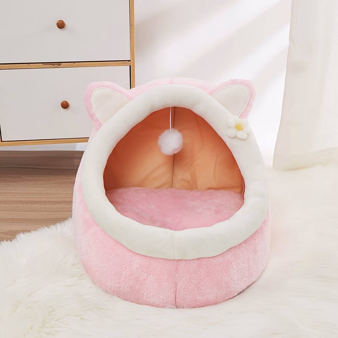 cat beds for indoor cats cute cat bed cave with hanging toy small cat houses with removable washable portable no deformation pet bed house design pink multiple sizes Product details 5