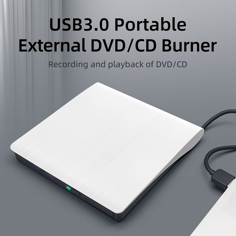 

External Dvd Drive, High Speed Usb3.0 Portable Cd Dvd+/-rw Optical Drive Cd Dvd Rom Burner Cd/dvd Player, Burner With White Brushed Style
