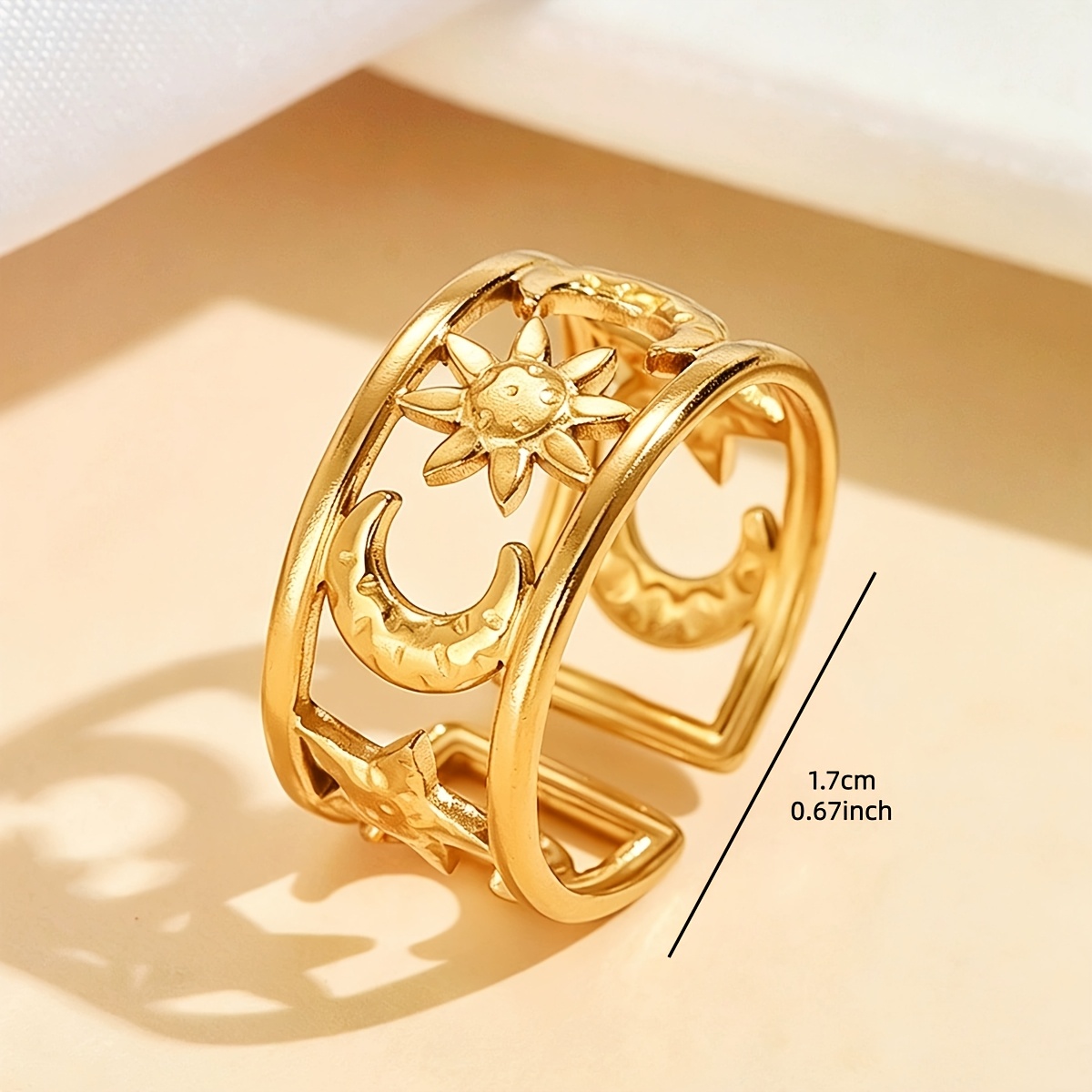 Women's Open-Adjustable Star and Moon Pattern Stainless Steel Ring
