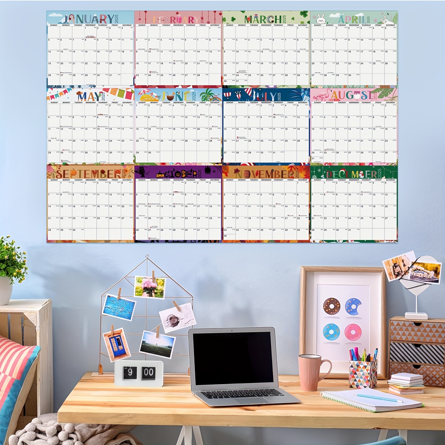 

2025 Large Calendar For Wall, Wall Calendar, " ", 12-month Monthly Theme Design Calendar Planner, Reusable Laminated Task Organizer With Note, Great For Office, Classroom, Home