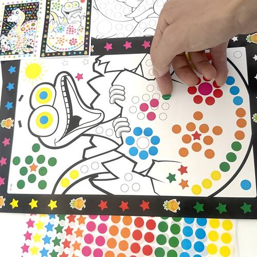 10 hojas de stickers divertidos de puntos para rompecabezas para niños - stickers de mosaico de dibujos de animales de dibujos animados, juguetes educativos de entrenamiento de , colores mezclados, un solo uso, calcomanías adhesivas